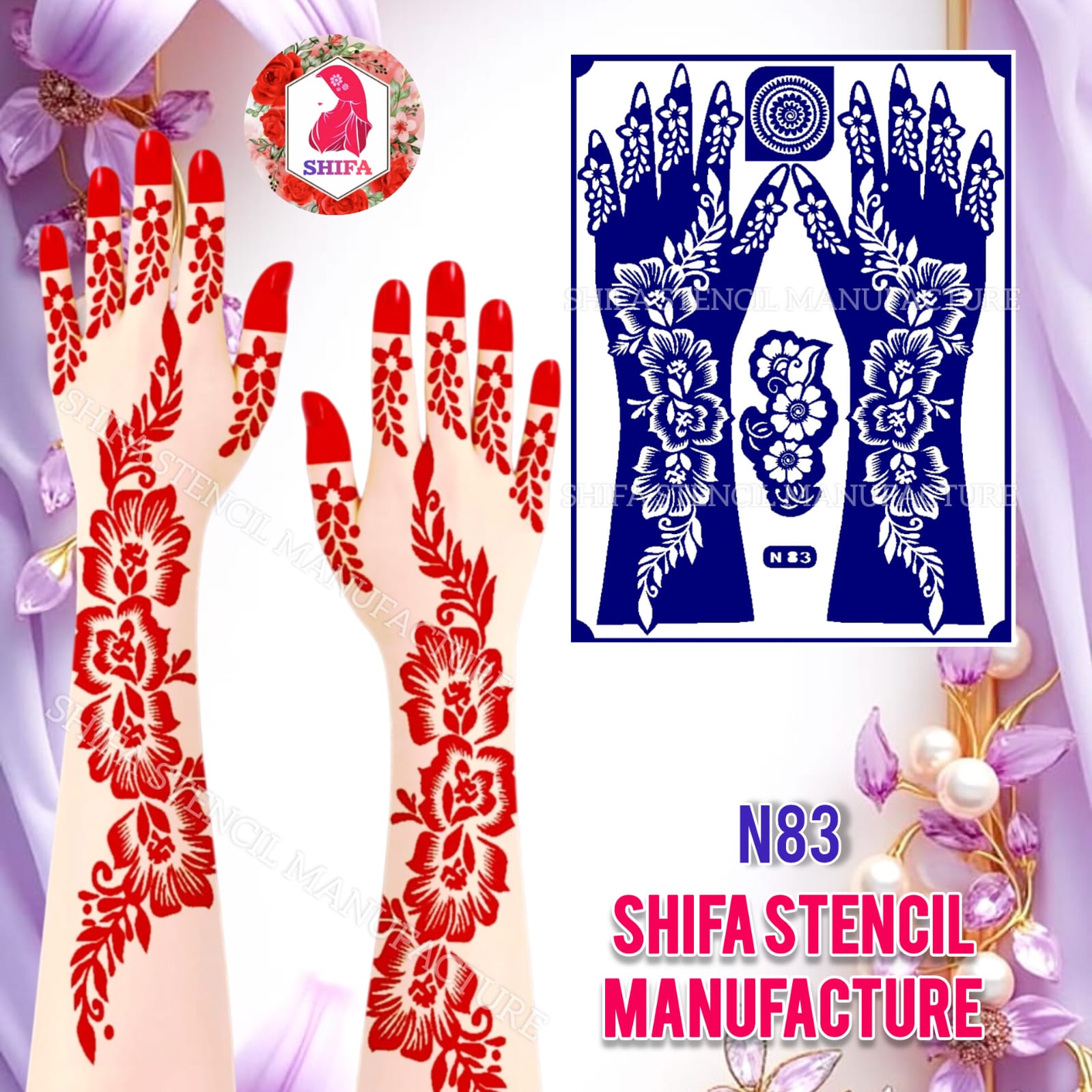 N 83 Classic Floral Symphony Sticker Overview Henna Stencil - Shifa Stencil